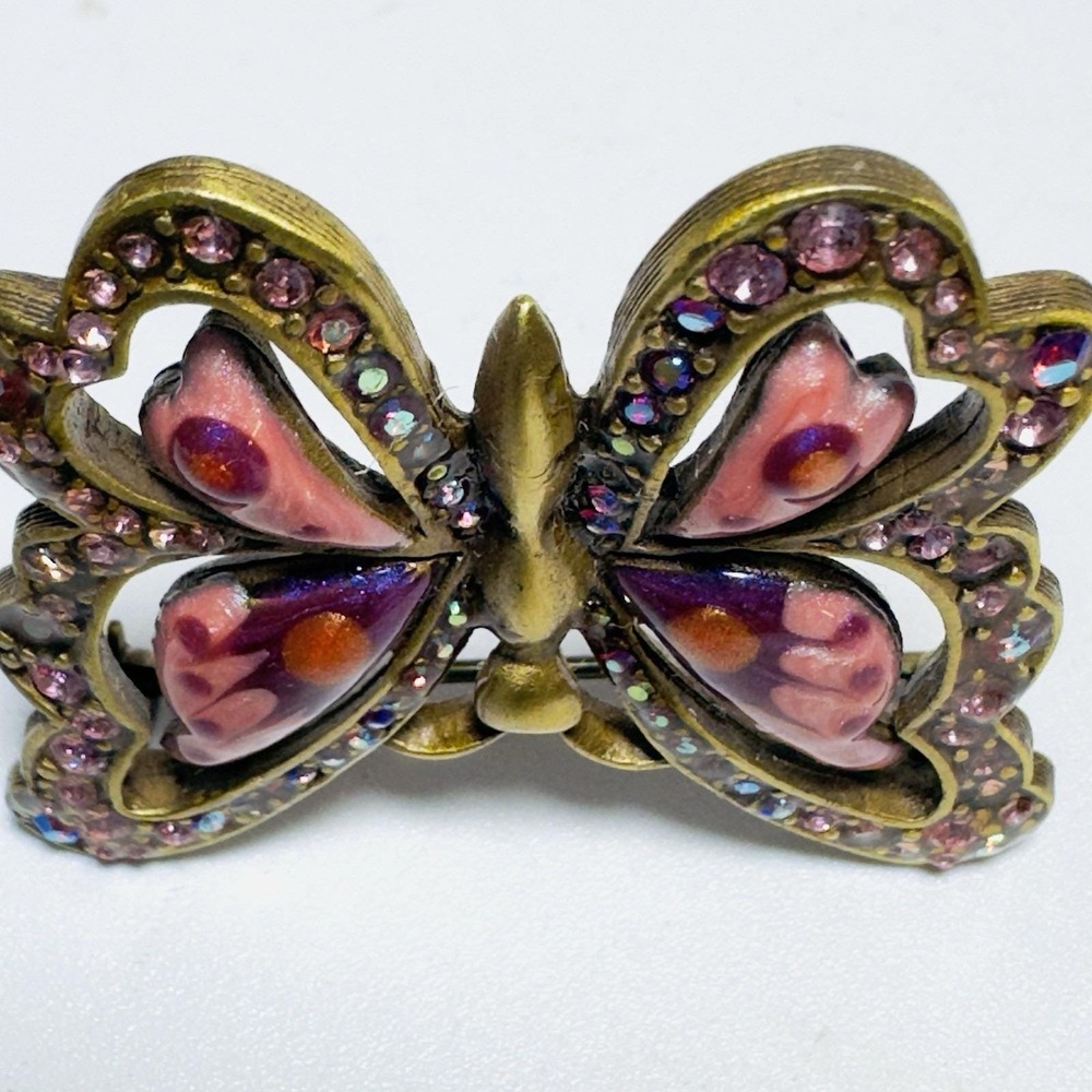 Vtg Jay Strongwater Butterfly Pin Pink Purple Enamel Swarovski Crystals Signed - Picture 6 of 8